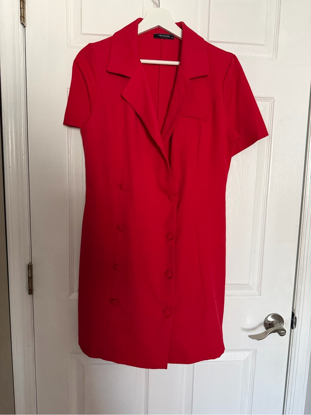 Trendyol Red Short Sleeve Double-Breasted Shirt Dress